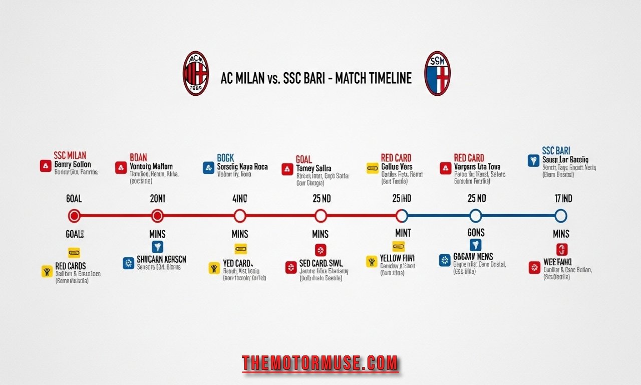 AC Milan and SSC Bari players battling for the ball on the pitch