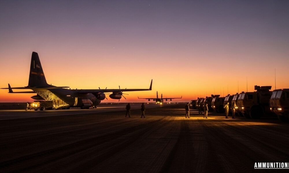 “Military personnel organizing ammunition in a storage facility”