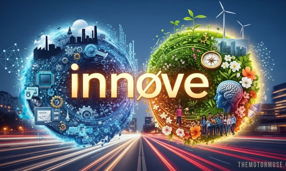 Creative team brainstorming innovative ideas on digital board representing innøve concept