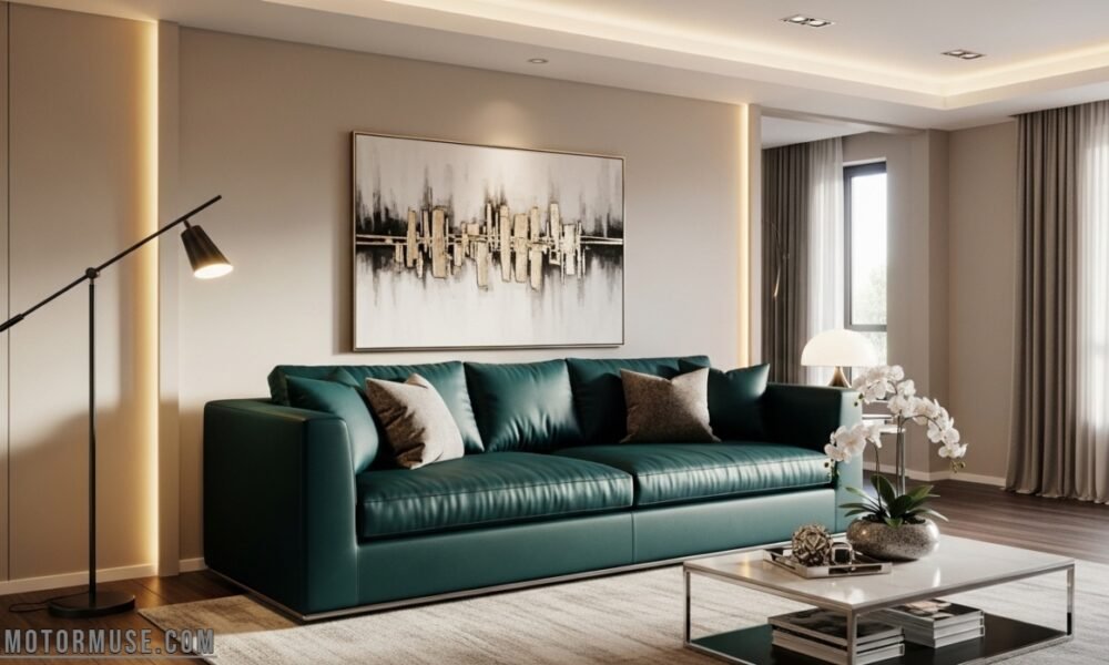 Elegant silk couch in a modern living room setting