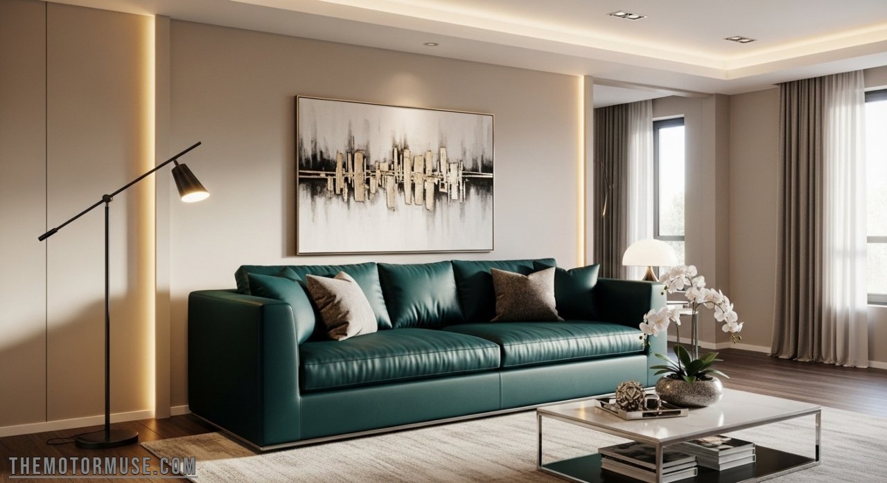 Elegant silk couch in a modern living room setting