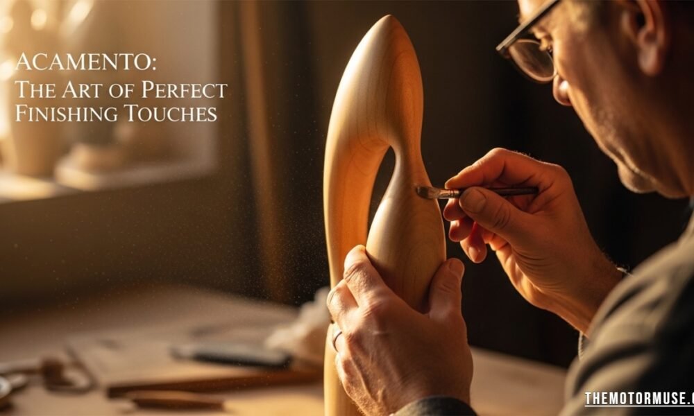 Acamento finishing process showcasing refined details in construction, fashion, and digital design for a polished final result