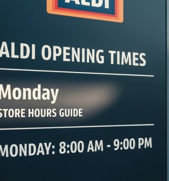 Customer entering Aldi supermarket during regular opening times on a weekday.