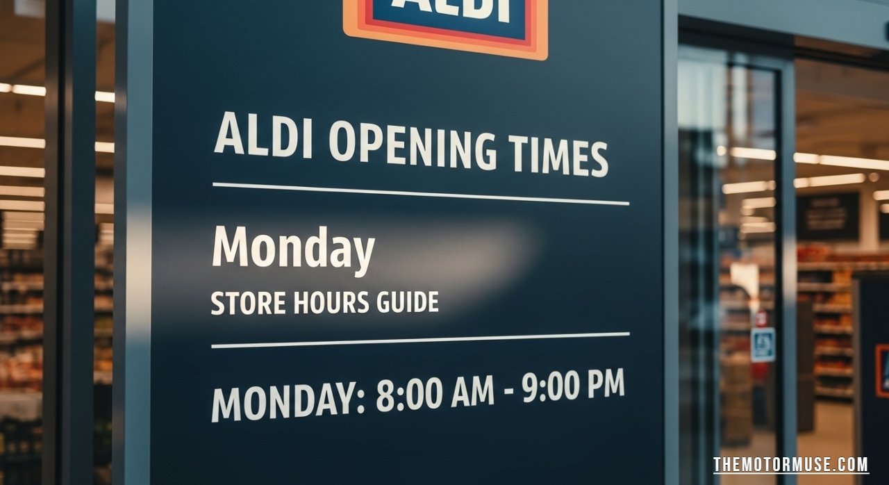 Customer entering Aldi supermarket during regular opening times on a weekday.