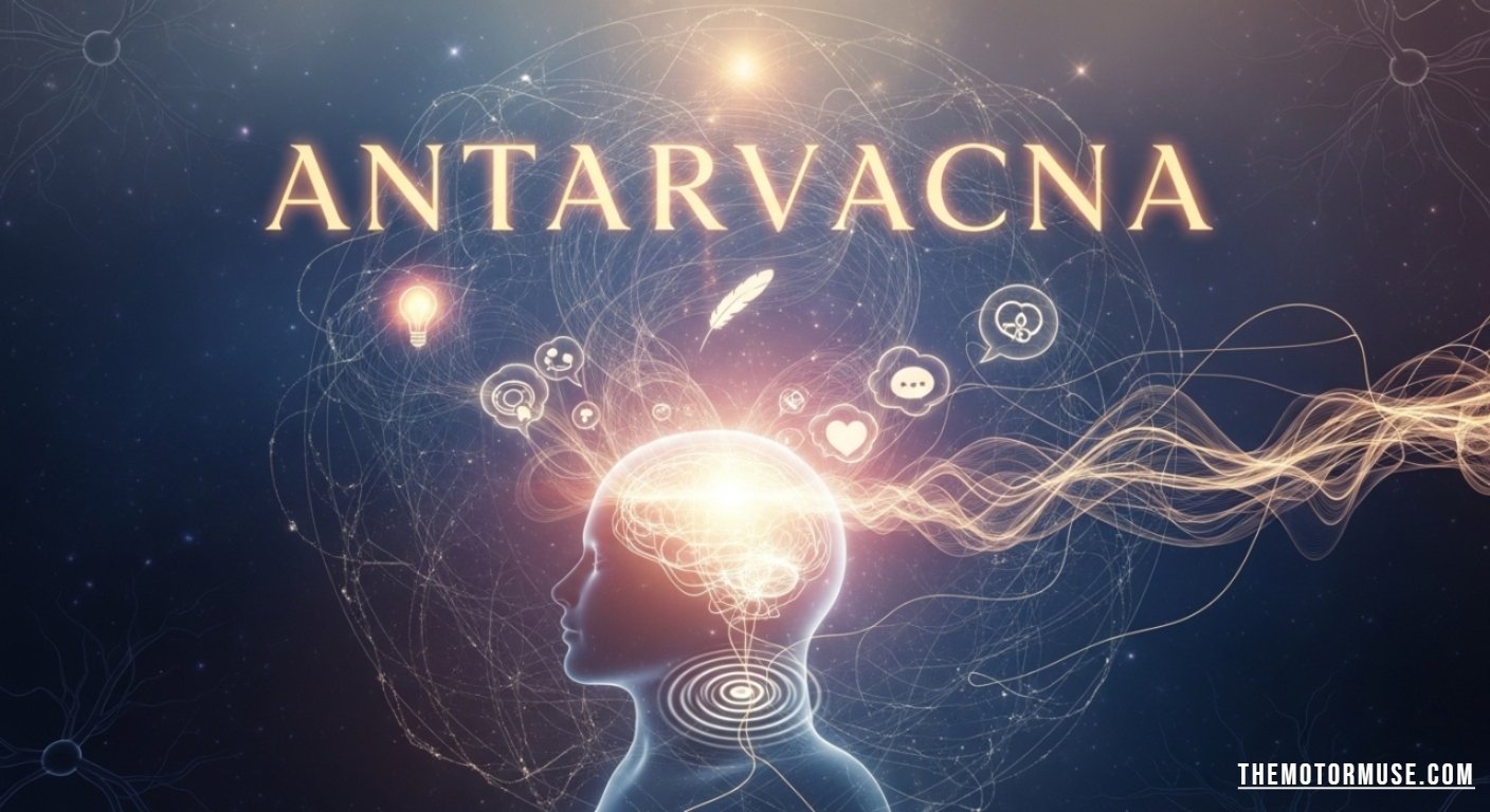 Illustration of a person in deep thought representing antarvacna, the inner voice and internal dialogue within the human mind