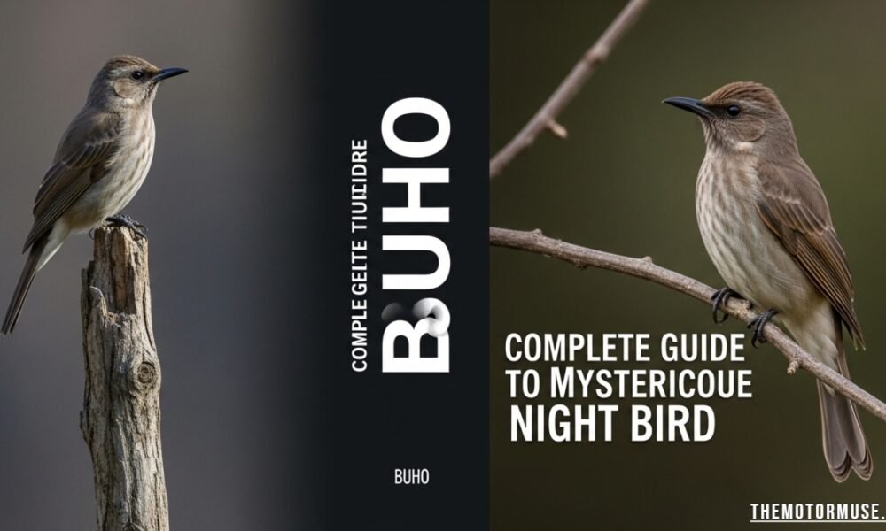 buho nocturnal owl perched on tree branch at night