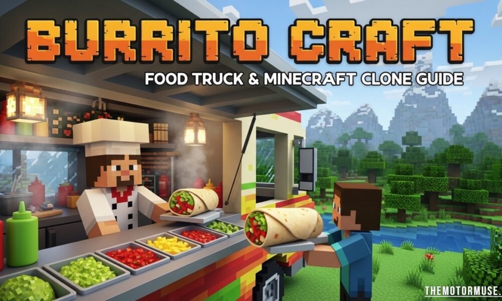 Burrito Craft food truck in Wānaka serving Mexican burritos alongside a browser-based Minecraft-style game interface