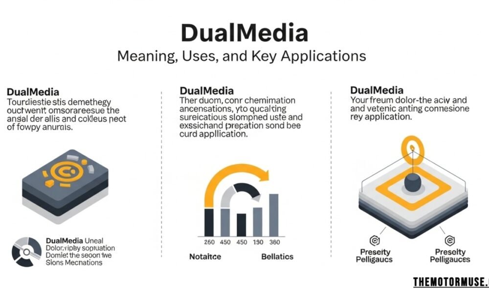 DualMedia concept illustration showing integration of technology, education, and professional media services on digital platforms.
