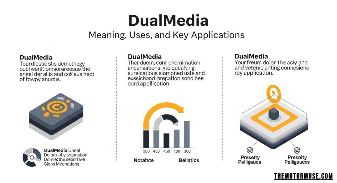 DualMedia concept illustration showing integration of technology, education, and professional media services on digital platforms.