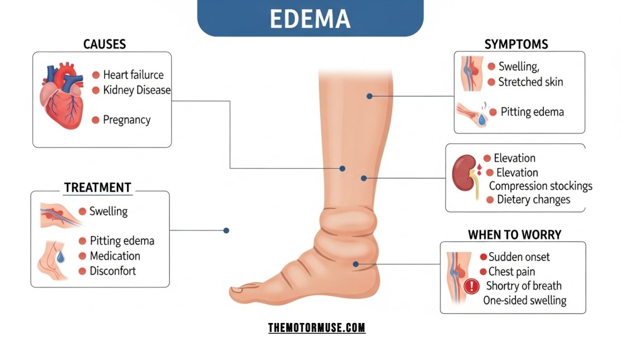 Swollen ankle showing visible fluid retention from peripheral edema