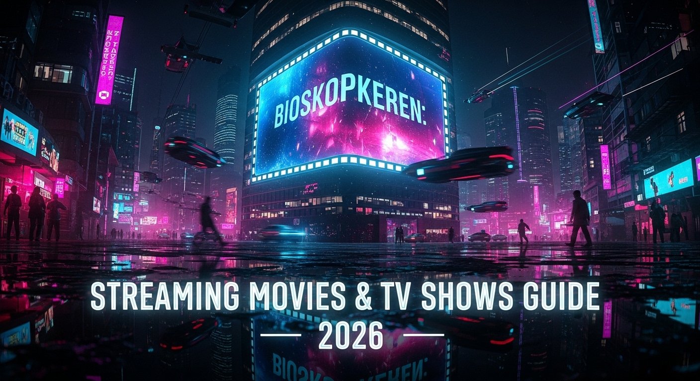 BioskopKeren streaming platform showing movies and TV series with Indonesian subtitles on a modern digital interface