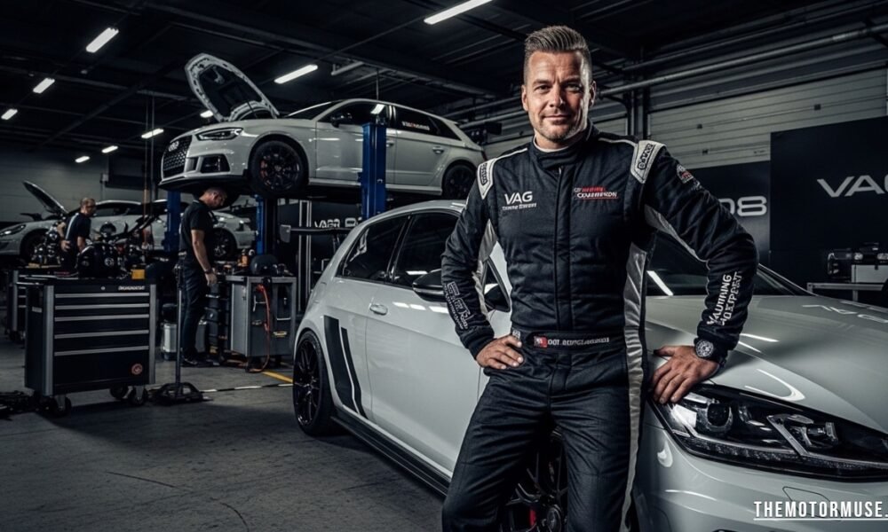 "Jeroen Dik tuning a Volkswagen and racing on the track, Dutch motorsport expert"