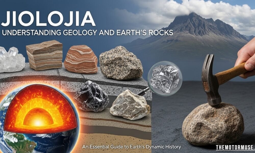 "Illustration of Jiolojia showing Earth's rocks, layers, and geological processes"
