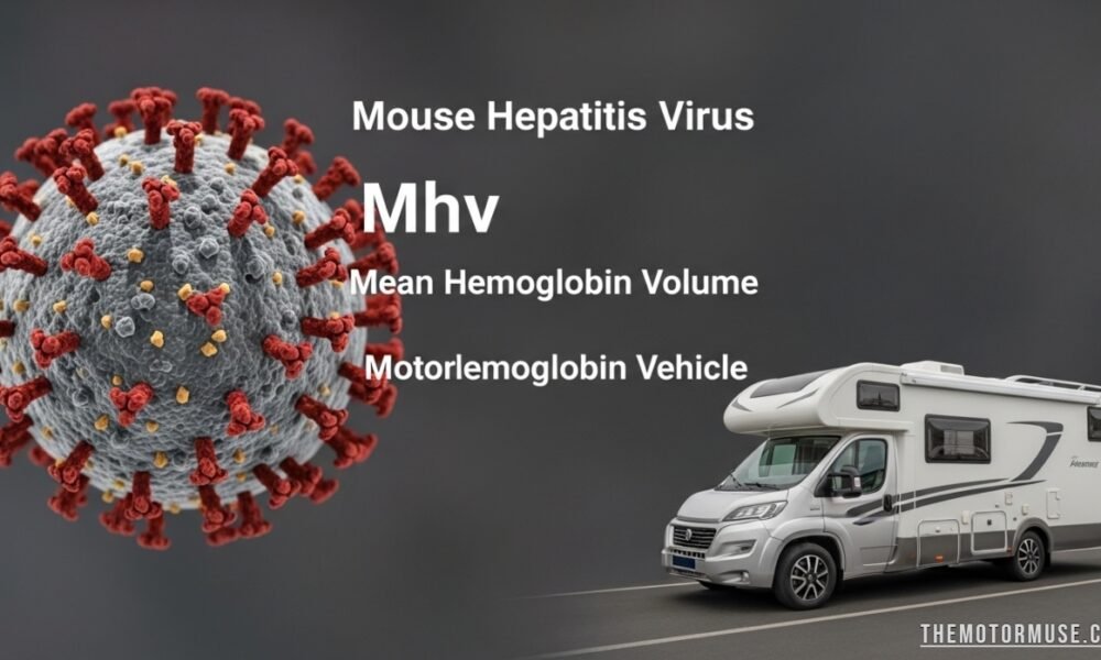 "Electron microscope image of Mouse Hepatitis Virus particles in laboratory research"