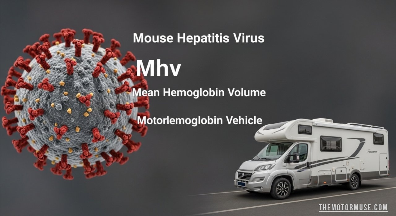 "Electron microscope image of Mouse Hepatitis Virus particles in laboratory research"