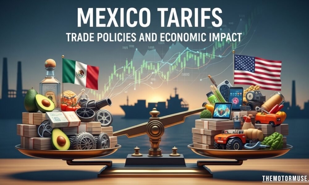 Map of Mexico highlighting trade routes and tariff impacts on imports, exports, and key industries