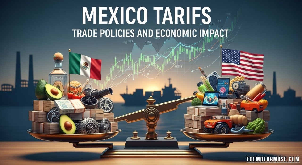 Map of Mexico highlighting trade routes and tariff impacts on imports, exports, and key industries