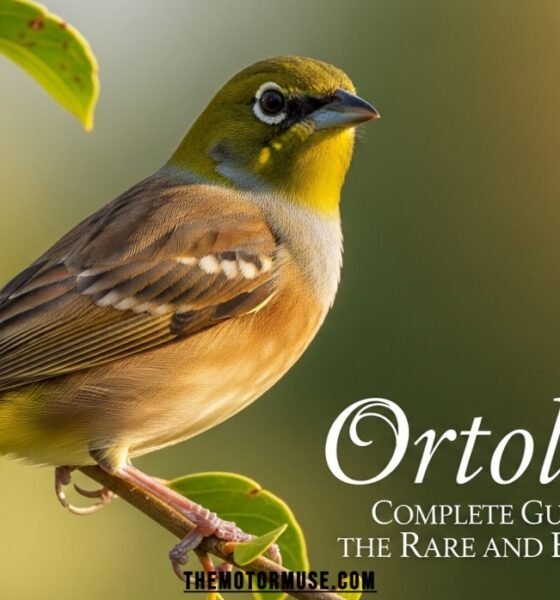Ortolan small rare bird perched on a tree branch
