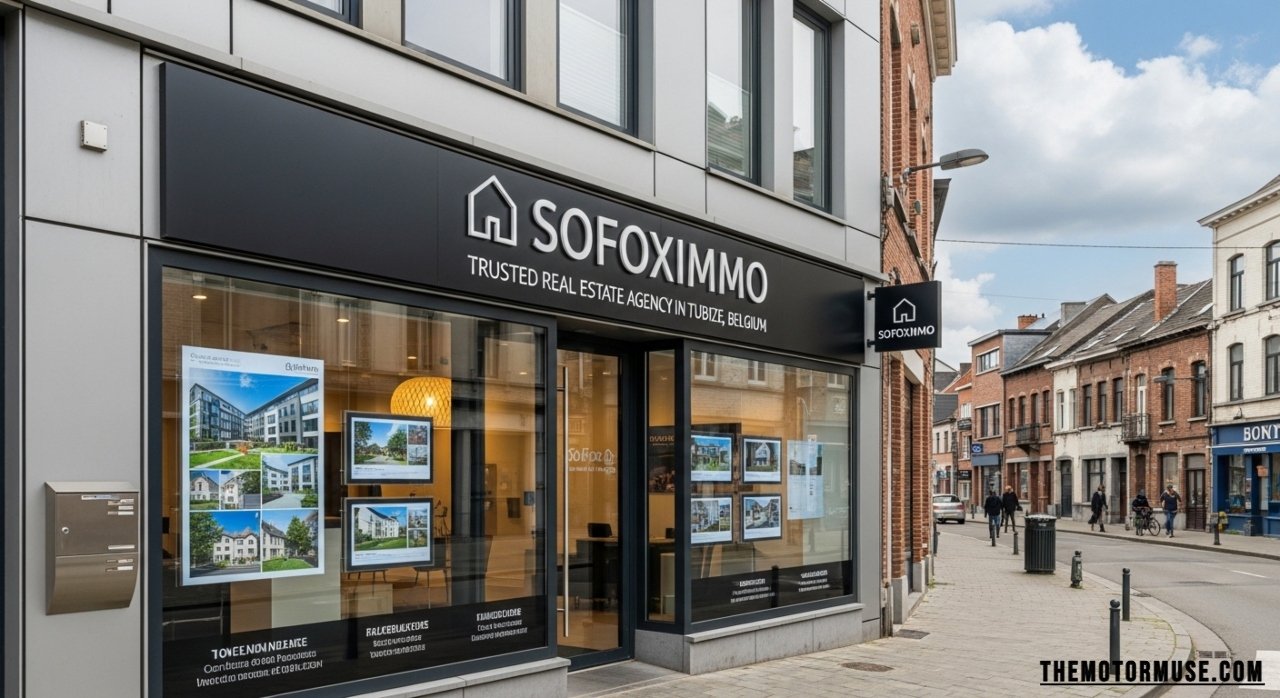 Exterior view of Sofoximmo real estate agency office in Tubize, Belgium, showcasing professional property services