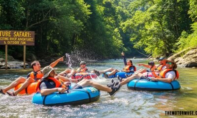 Tube Safari adventure on river with participants floating on inflatable tubes through scenic outdoor landscape