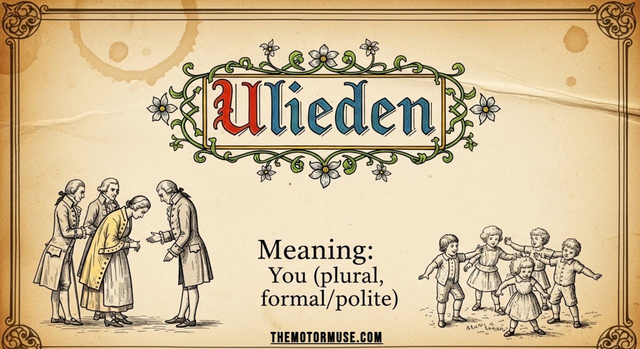 Illustration representing the archaic Dutch pronoun "Ulieden" with linguistic and historical context.