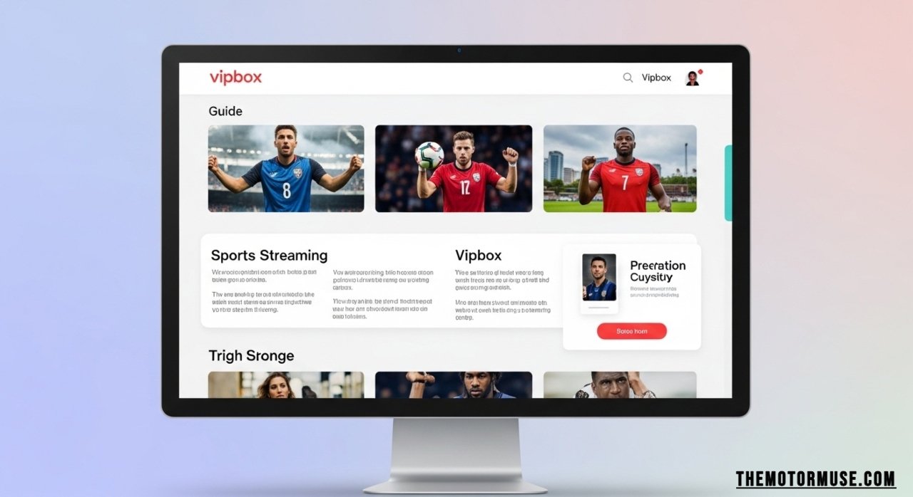 Vipbox streaming website interface showing live sports events, match schedules, and links to watch football, basketball, and other games online.