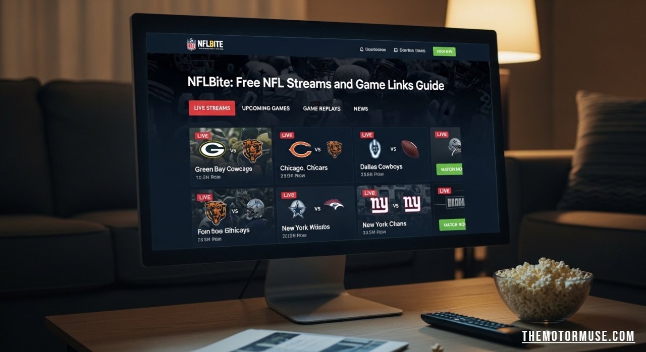 NFLBite website interface showing links to free live NFL game streams shared by the fan community.