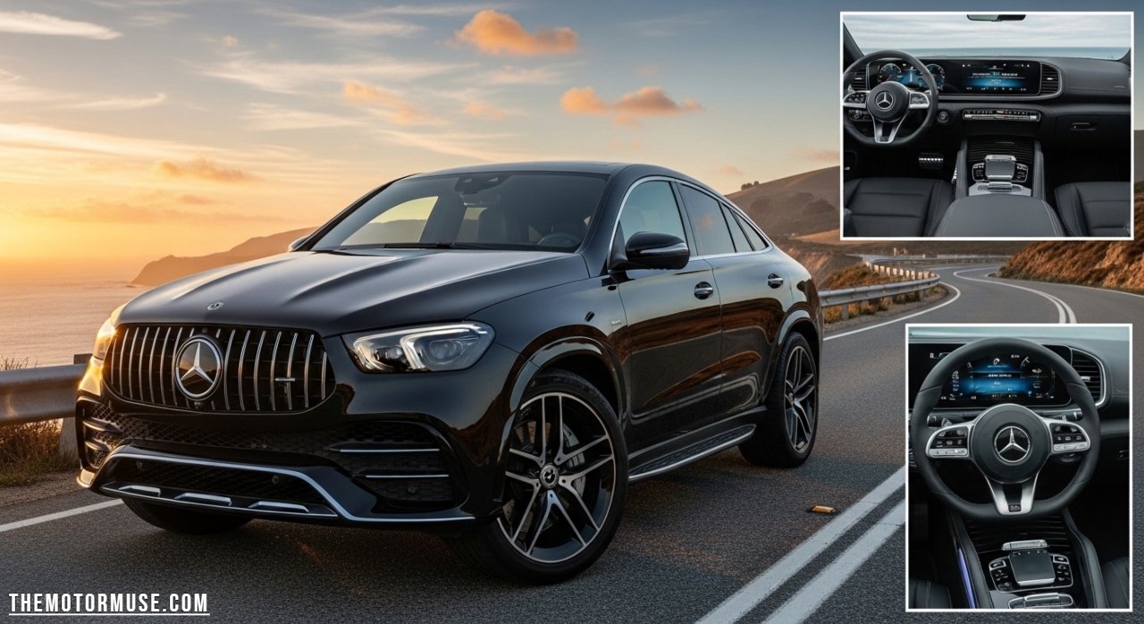 Mercedes-Benz GLE Coupe on road, showcasing sleek coupe design, luxury SUV features, and modern exterior styling