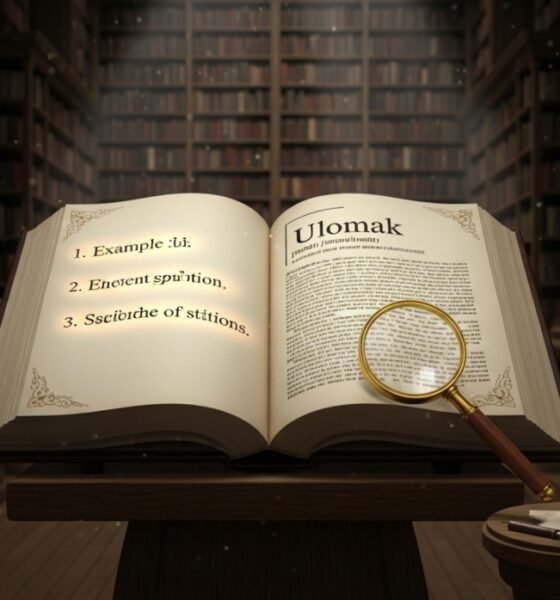Illustration showing the concept of "ulomak" with text, paragraphs, and examples in language and writing contexts